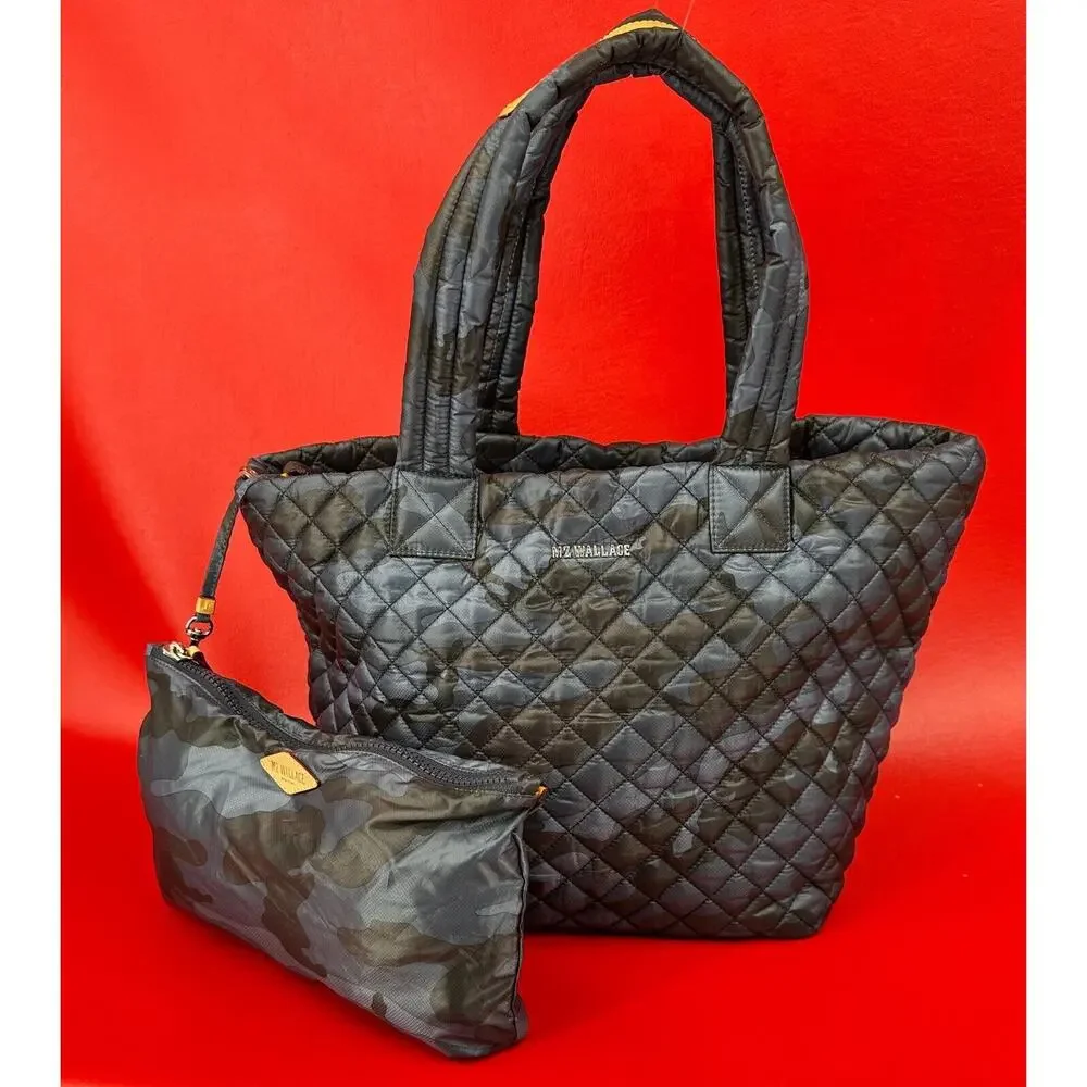 MZ Wallace Metro Blue Camo Travel Quilted Tote Bag With Matching Pouch Excellent - Picture 2 of 16
